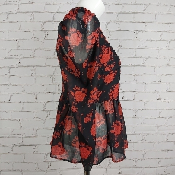 Zara floral black red blouse - Picture 4 of 8